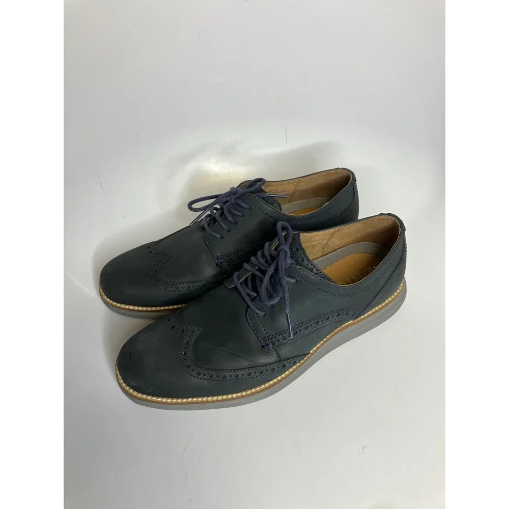 Cole Haan Zerogrand original wingtip Oxford shoes navy blue leather men's size 8